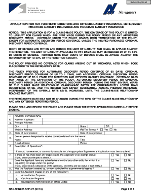 Application for Non-Profit Directors and Officers Liability Insurance