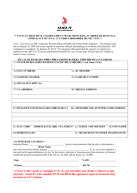 Importer Security Filing Form