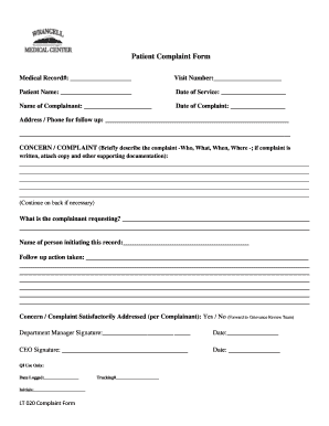 Patient Complaint Form