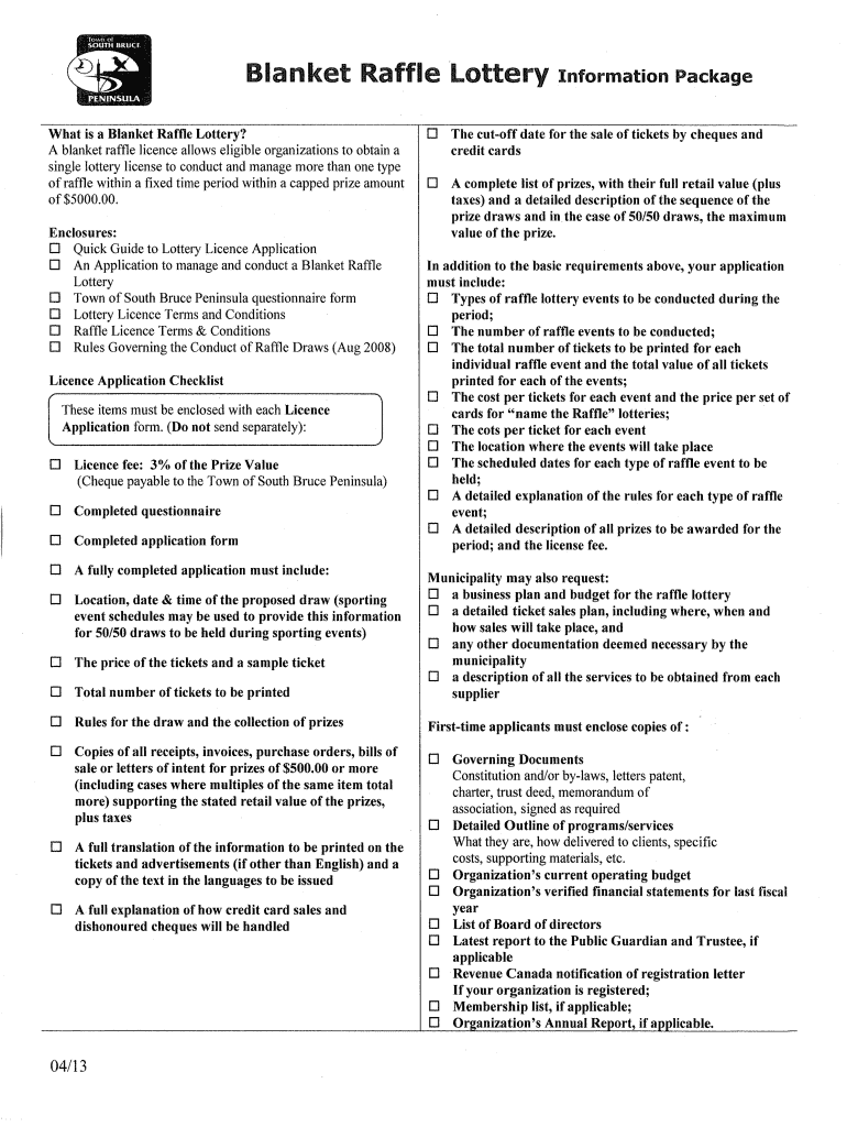 Fillable Online Blanket Raffle Lottery Information Package Fax Email