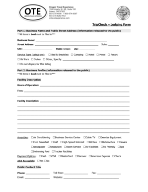 Oregon Travel Experience Lodging Form