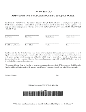 Authorization for North Carolina Criminal Background Check