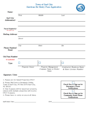 Surf City Hurricane Re-Entry Pass Application