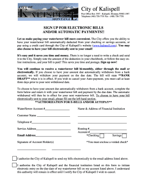 City of Kalispell Water/Sewer Bill Payment Authorization