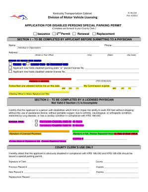 Kentucky Disabled Persons Special Parking Permit Application