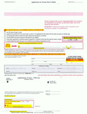 Michigan Absent Voter's Ballot Application