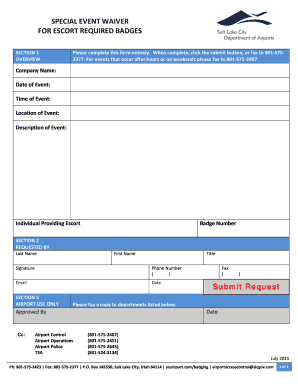 Special Event Waiver for Escort Required Badges
