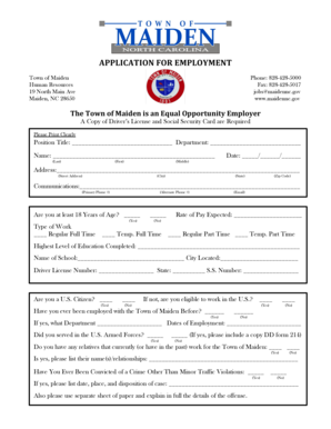 Town of Maiden Employment Application