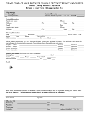 Oneida County Driveway Permit Application