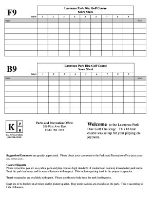 Lawrence Park Disc Golf Score Sheet