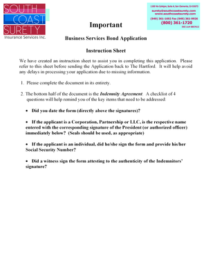 Business Services Bond Application