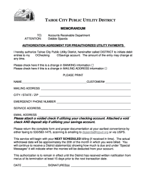 Authorization Agreement for Preauthorized Utility Payments