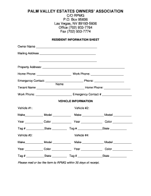 Resident Information Sheet