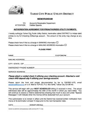 Authorization Agreement for Preauthorized Utility Payments