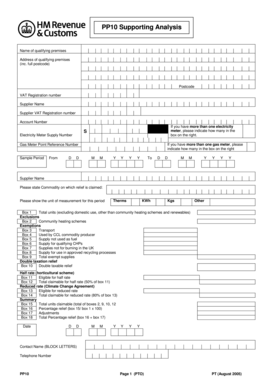 UK PP10 Supporting Analysis Form