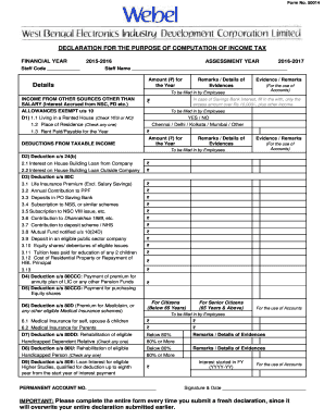 India Income Tax Declaration Form 50014