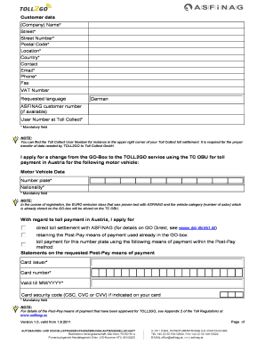 Austria GO-Box to TOLL2GO Service Switch Form