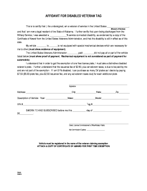 AFFIDAVIT FOR DISABLED VETERAN TAG - Mobile County License