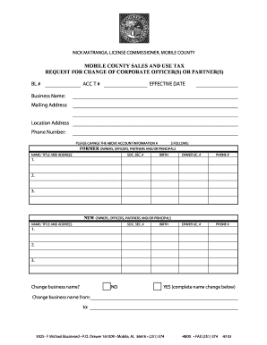 MOBILE COUNTY SALES AND USE TAX REQUEST FOR CHANGE OF