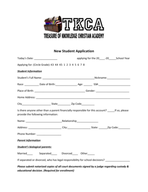 New Student Application Form