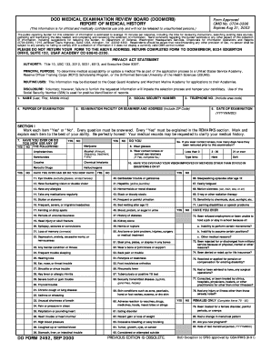 DOD Medical Examination Report of Medical History