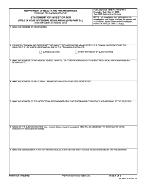 FDA Form 1572 Statement of Investigator
