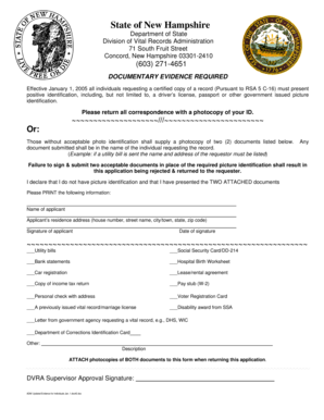 New Hampshire Vital Record Request Form
