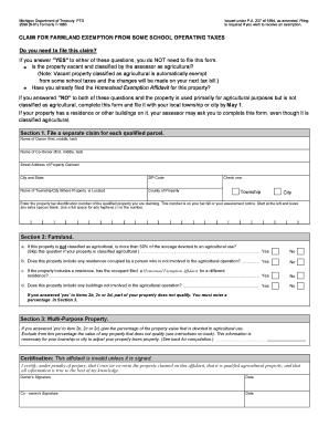 Michigan Farmland Exemption Claim Form