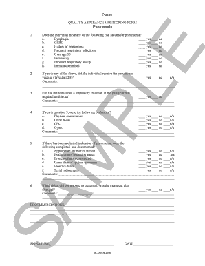 Pneumonia Quality Assurance Monitoring Form