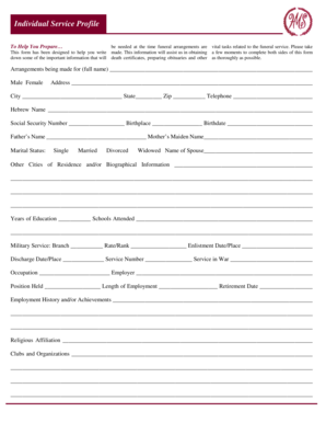 Funeral Service Profile Form