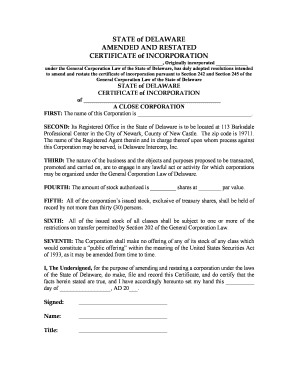 Delaware Amended and Restated Certificate of Incorporation