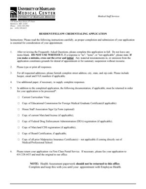Resident Fellow Credentialing Application