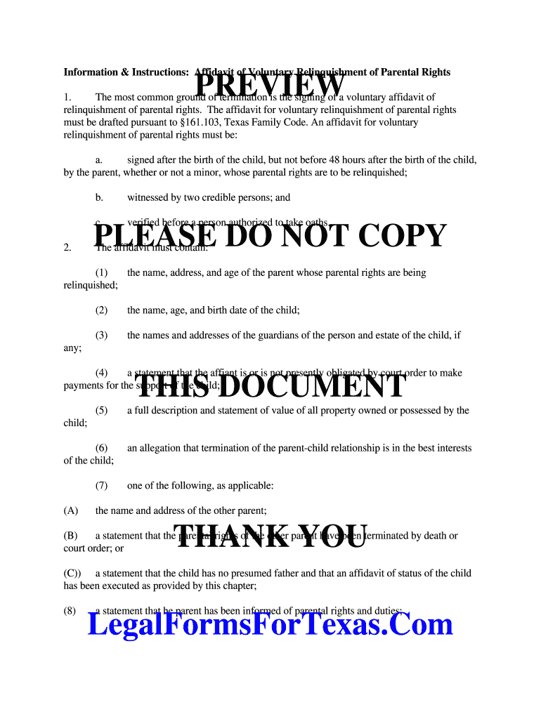 affidavit of voluntary relinquishment Preview on Page 1.