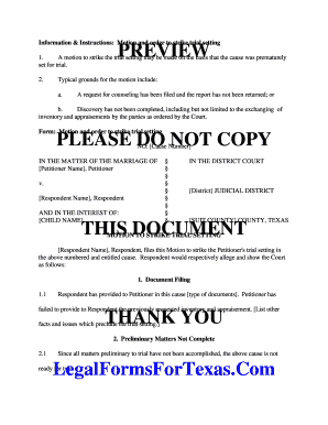 Motion and Order to Strike Trial Setting