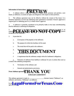 Texas Sublease Agreement
