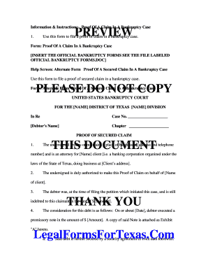 Proof of Secured Claim in Bankruptcy Case