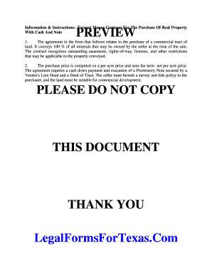 Earnest Money Contract for Purchase of Real Property with Cash and Note