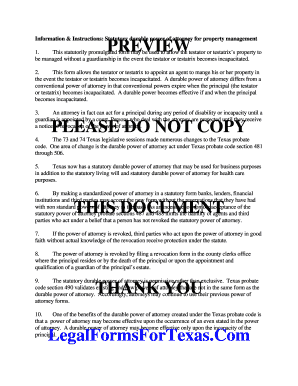 Statutory Durable Power of Attorney for Property Management