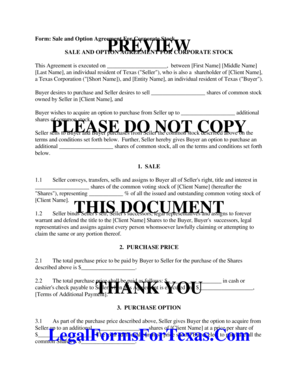 Sale and Option Agreement for Corporate Stock