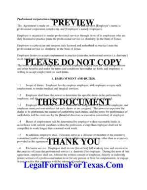 Texas Professional Corporation Employment Agreement