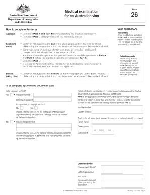 Formulaire d'examen médical pour un visa australien
