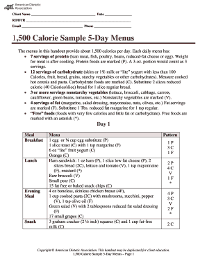 1500 Calorie Sample 5-Day Menus