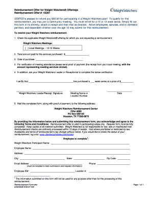 Weight Watchers Reimbursement Form