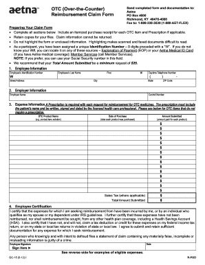 Aetna OTC Reimbursement Claim Form
