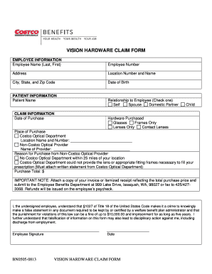 Vision Hardware Claim Form
