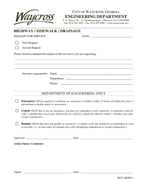 City of Waycross Highway Sidewalk Drainage Request Form