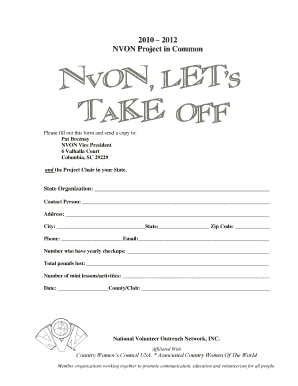 NVON Obesity Awareness Project Form