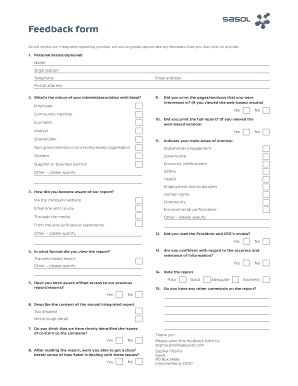 Sasol Feedback Form