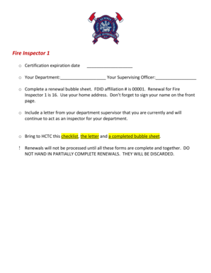 Fire Inspector 1 Renewal Form