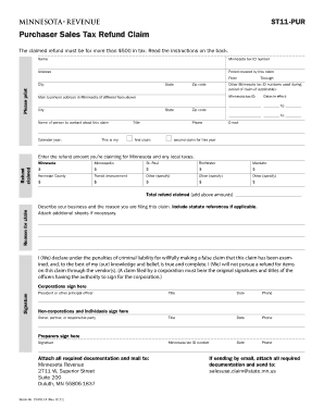 Minnesota Purchaser Sales Tax Refund Claim